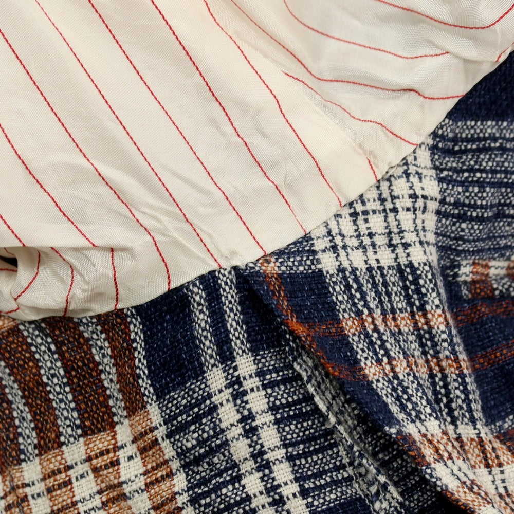 【中古】ザ ジジ THE GIGI リネンコットン チェック テーラードジャケット ネイビーxオレンジ【サイズ44】【 状態ランクB 】【 メンズ 】