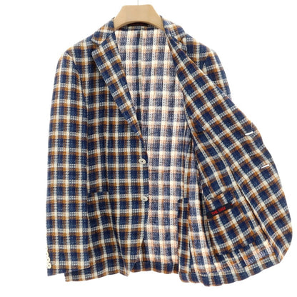 【中古】ザ ジジ THE GIGI リネンコットン チェック テーラードジャケット ネイビーxオレンジ系【サイズ46】【 状態ランクC 】【 メンズ 】