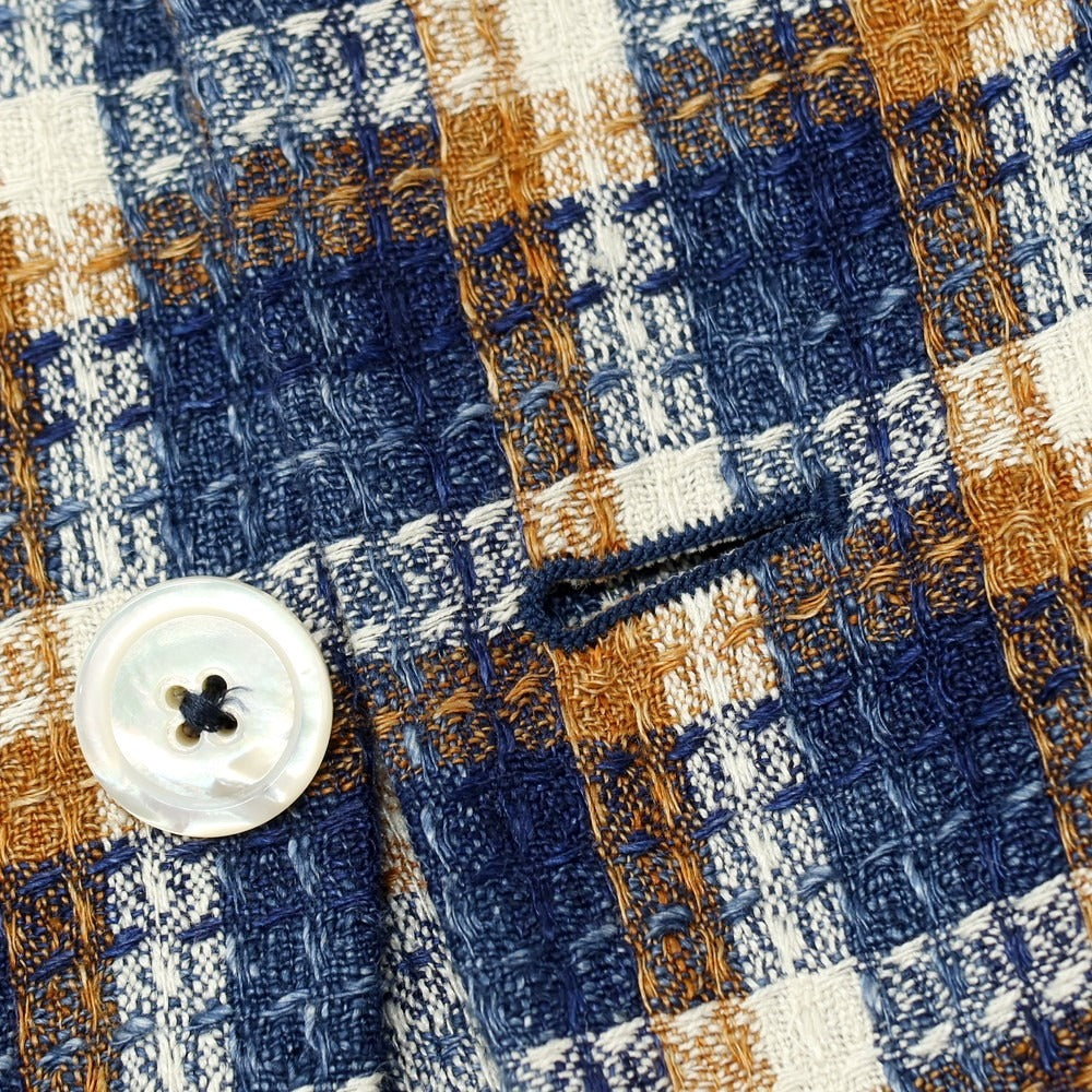 【中古】ザ ジジ THE GIGI リネンコットン チェック テーラードジャケット ネイビーxオレンジ系【サイズ46】【 状態ランクC 】【 メンズ 】