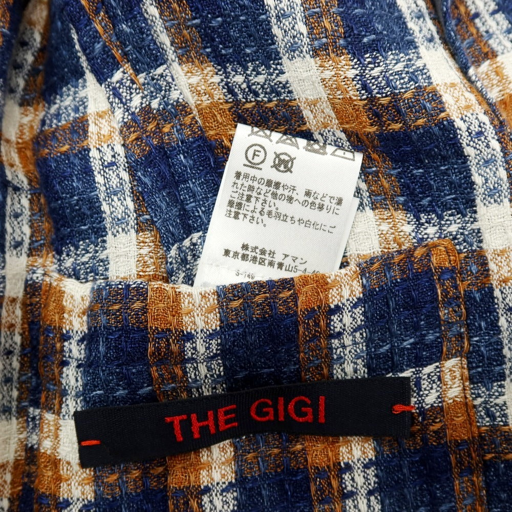 【中古】ザ ジジ THE GIGI リネンコットン チェック テーラードジャケット ネイビーxオレンジ系【サイズ46】【 状態ランクC 】【 メンズ 】