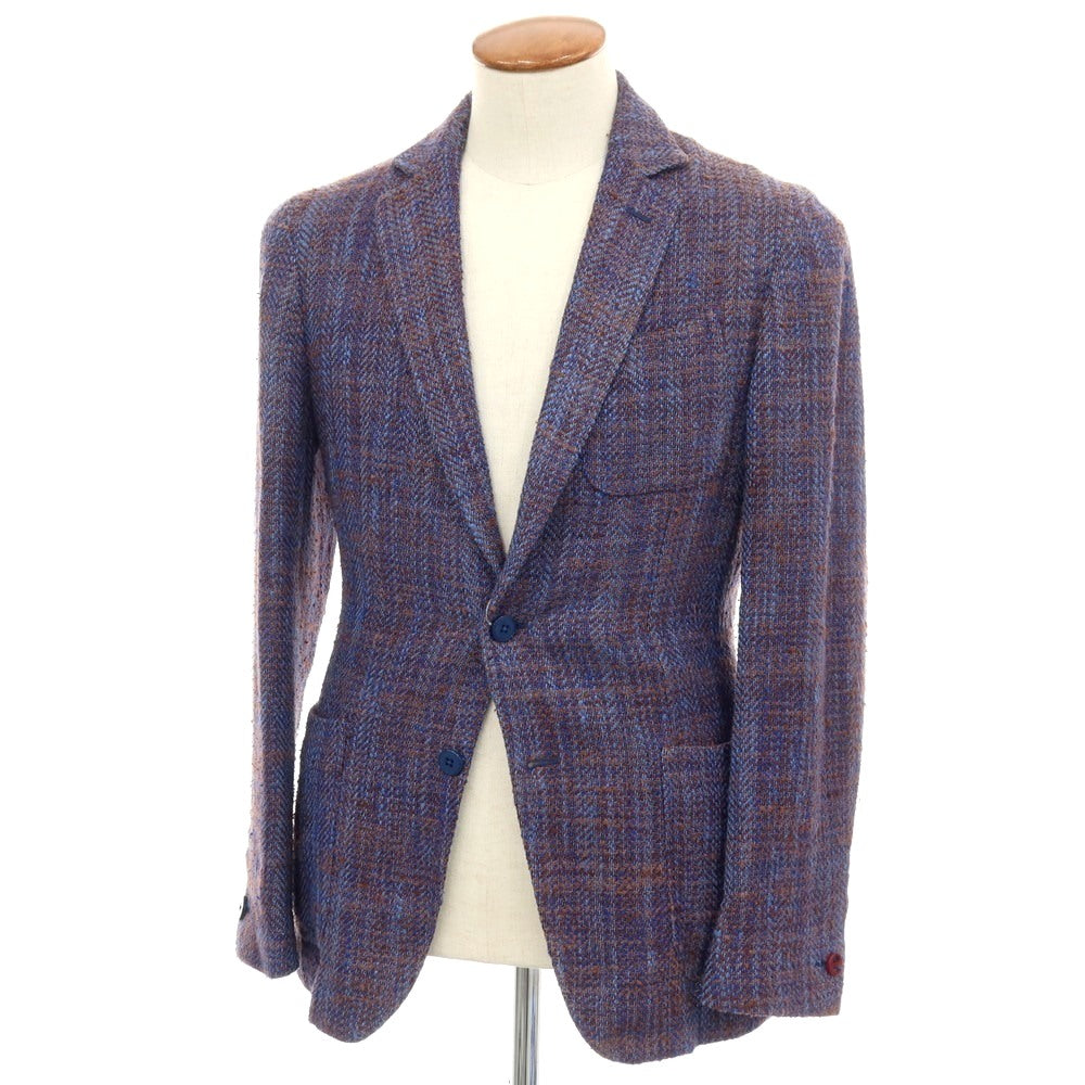 【中古】エルネスト ernesto GFB シルクコットン ヘリンボーン 2B カジュアルジャケット ネイビーxライトブラウン【サイズ48】【 状態ランクC 】【 メンズ 】