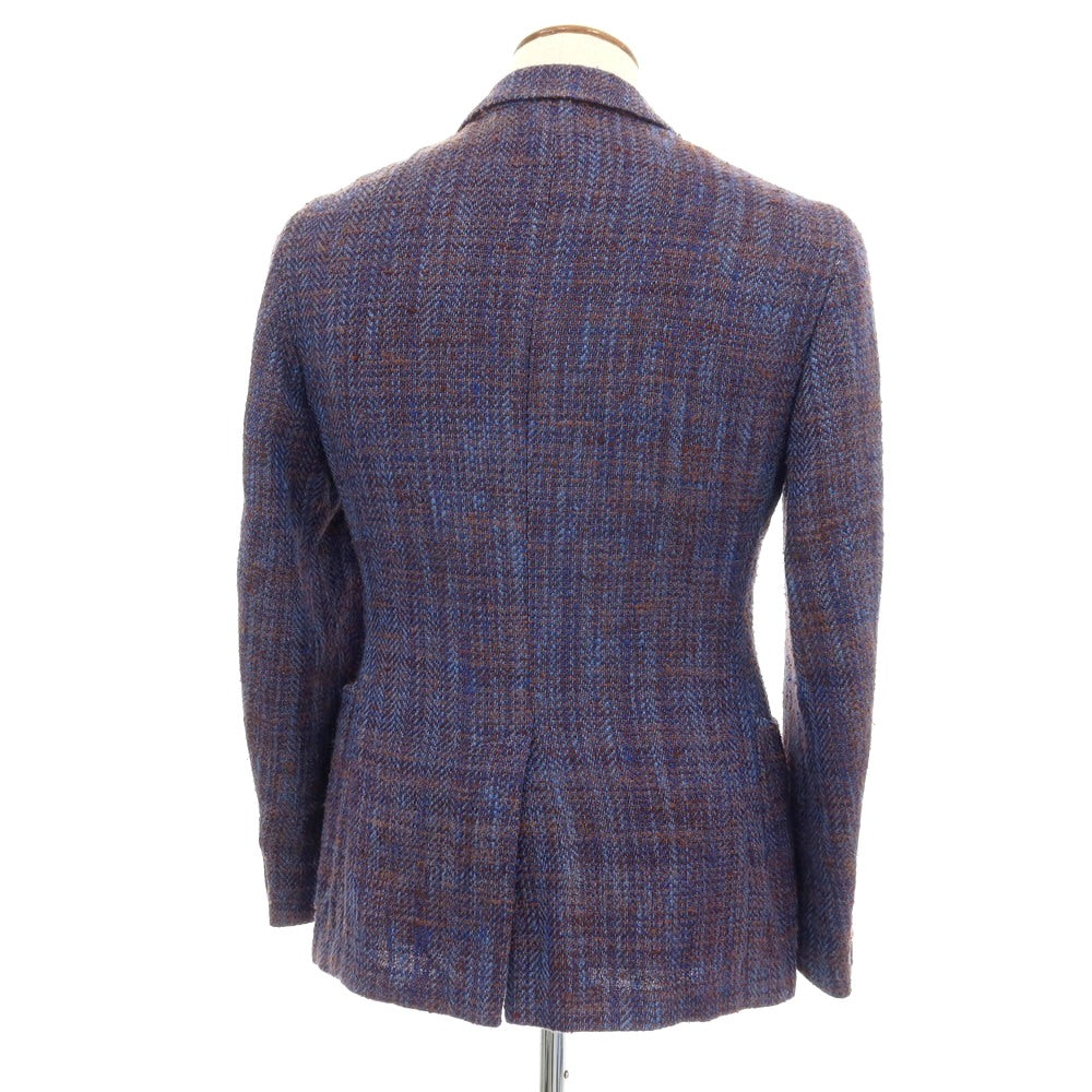 【中古】エルネスト ernesto GFB シルクコットン ヘリンボーン 2B カジュアルジャケット ネイビーxライトブラウン【サイズ48】【 状態ランクC 】【 メンズ 】