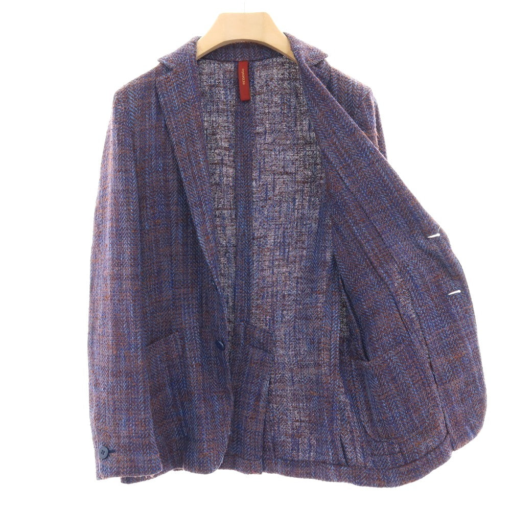 【中古】エルネスト ernesto GFB シルクコットン ヘリンボーン 2B カジュアルジャケット ネイビーxライトブラウン【サイズ48】【 状態ランクC 】【 メンズ 】