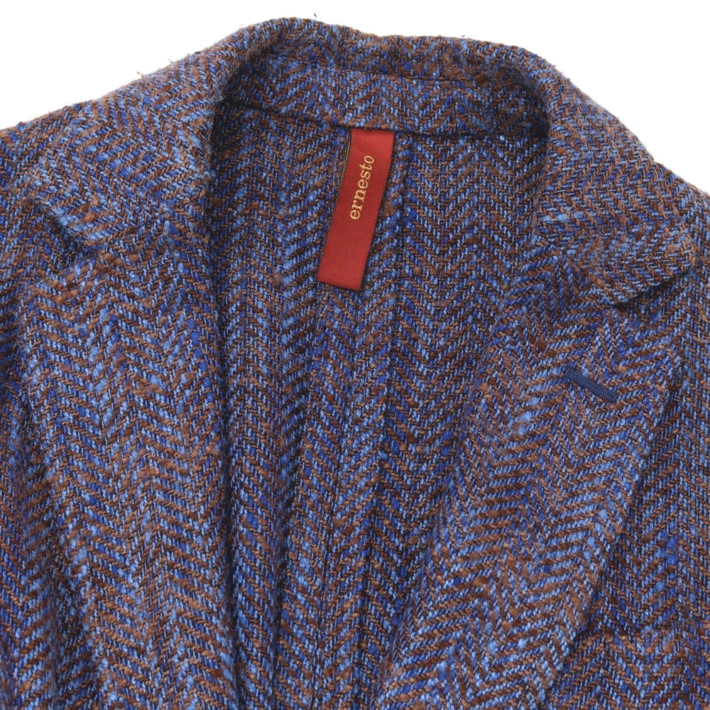 【中古】エルネスト ernesto GFB シルクコットン ヘリンボーン 2B カジュアルジャケット ネイビーxライトブラウン【サイズ48】【 状態ランクC 】【 メンズ 】