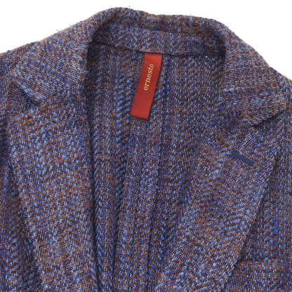 【中古】エルネスト ernesto GFB シルクコットン ヘリンボーン 2B カジュアルジャケット ネイビーxライトブラウン【サイズ48】【 状態ランクC 】【 メンズ 】