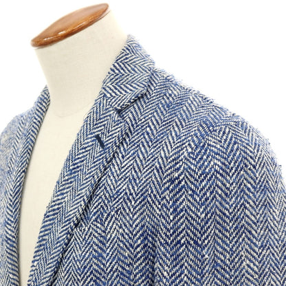 【中古】エルネスト ernesto GFB シルクコットン ヘリンボーン 2B カジュアルジャケット ネイビーxホワイト【サイズ48】【 状態ランクB 】【 メンズ 】