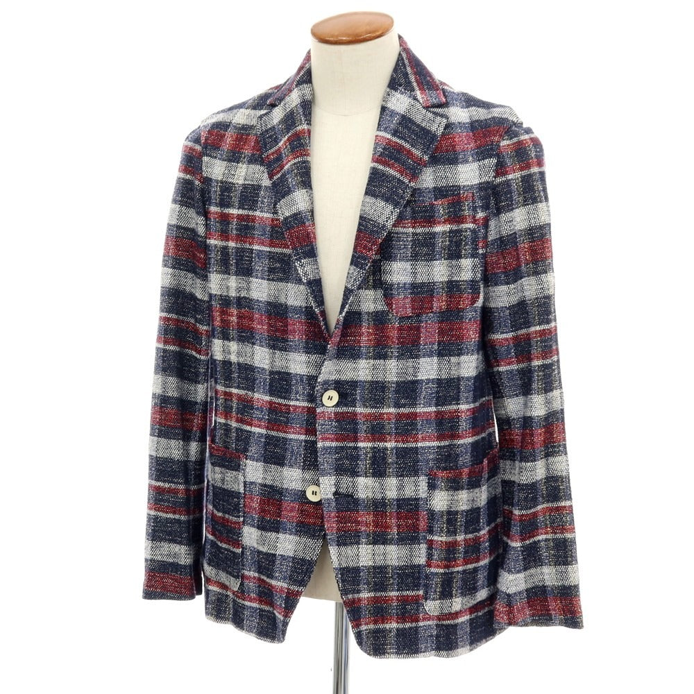 【中古】アルテア Altea COPPER ストレッチ コットンアクリルナイロン チェック 2B カジュアルジャケット ネイビーxレッド【サイズM】【 状態ランクB 】【 メンズ 】