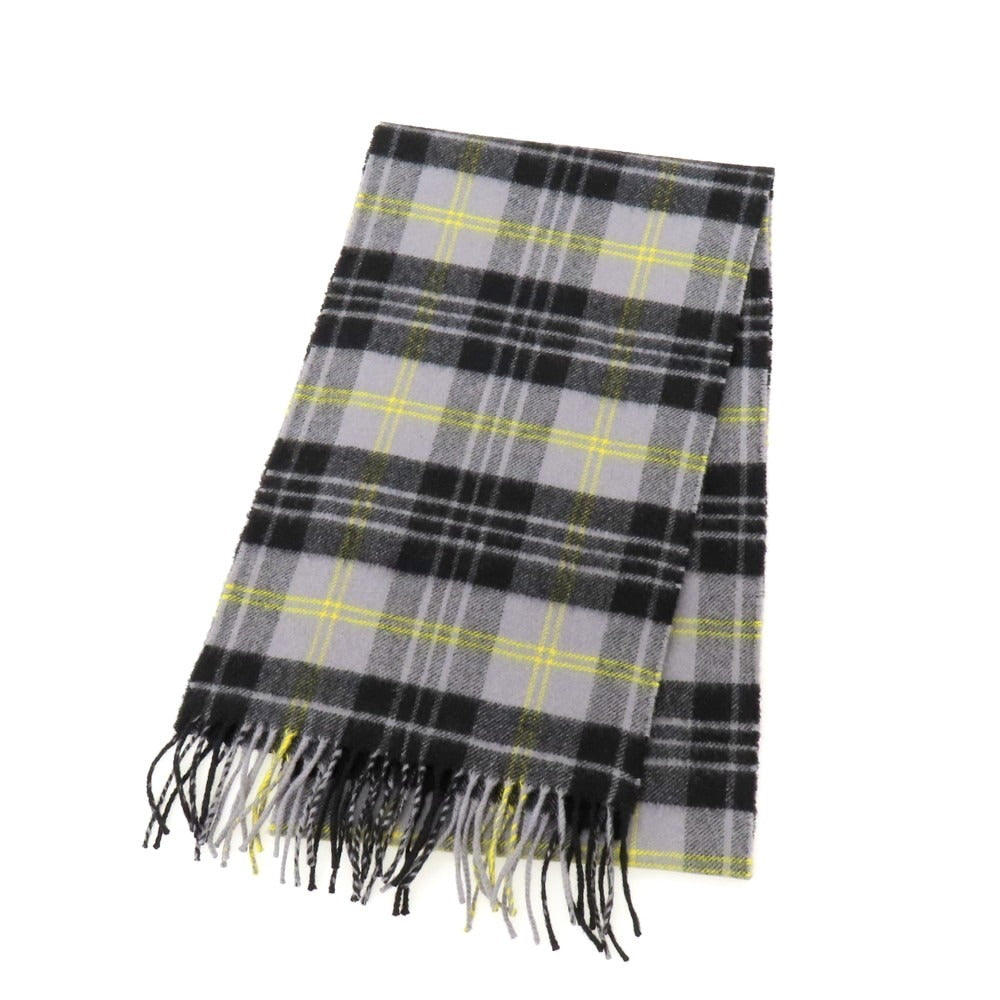 【中古】ジョンストンズ JOHNSTONS カシミヤ チェック マフラー グレーxブラック【 状態ランクB 】【 メンズ 】