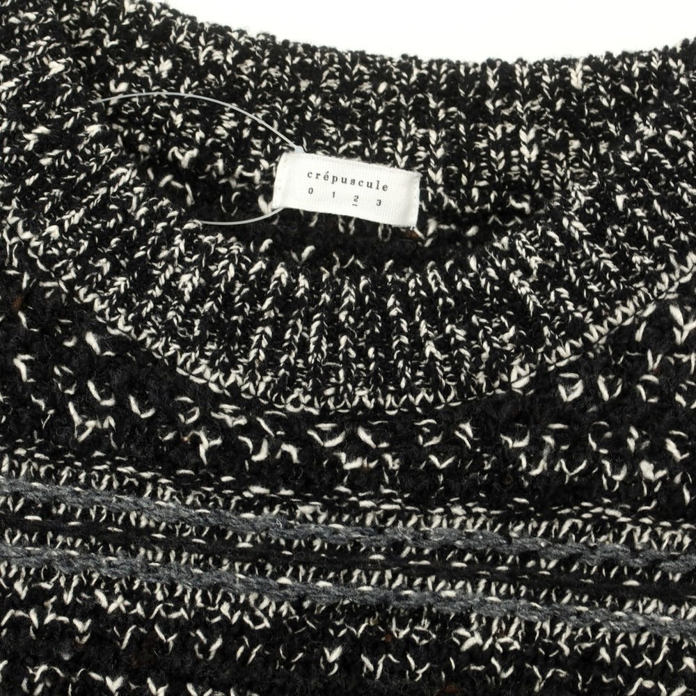 【中古】クレプスキュール crepuscule ウール系 クルーネック プルオーバーニット ブラックxホワイト【 2 】【 状態ランクA 】【 メンズ 】