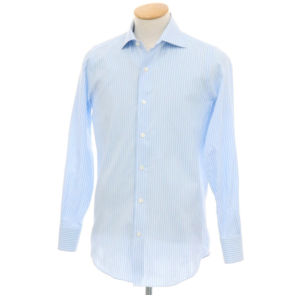 【中古】フィナモレ Finamore コットン ストライプ セミワイドカラー ドレスシャツ ブルーxホワイト【サイズ38】【 状態ランクC 】【 メンズ 】