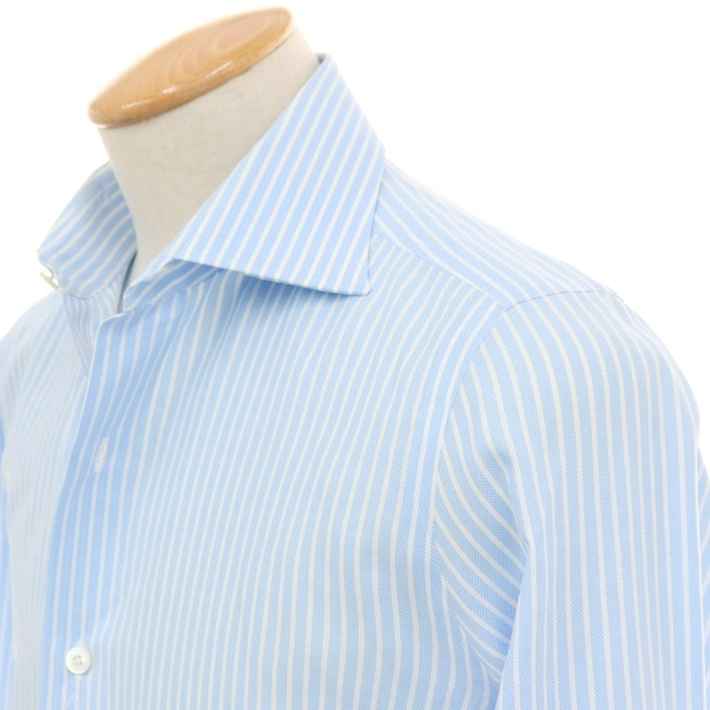 【中古】フィナモレ Finamore コットン ストライプ セミワイドカラー ドレスシャツ ブルーxホワイト【サイズ38】【 状態ランクC 】【 メンズ 】