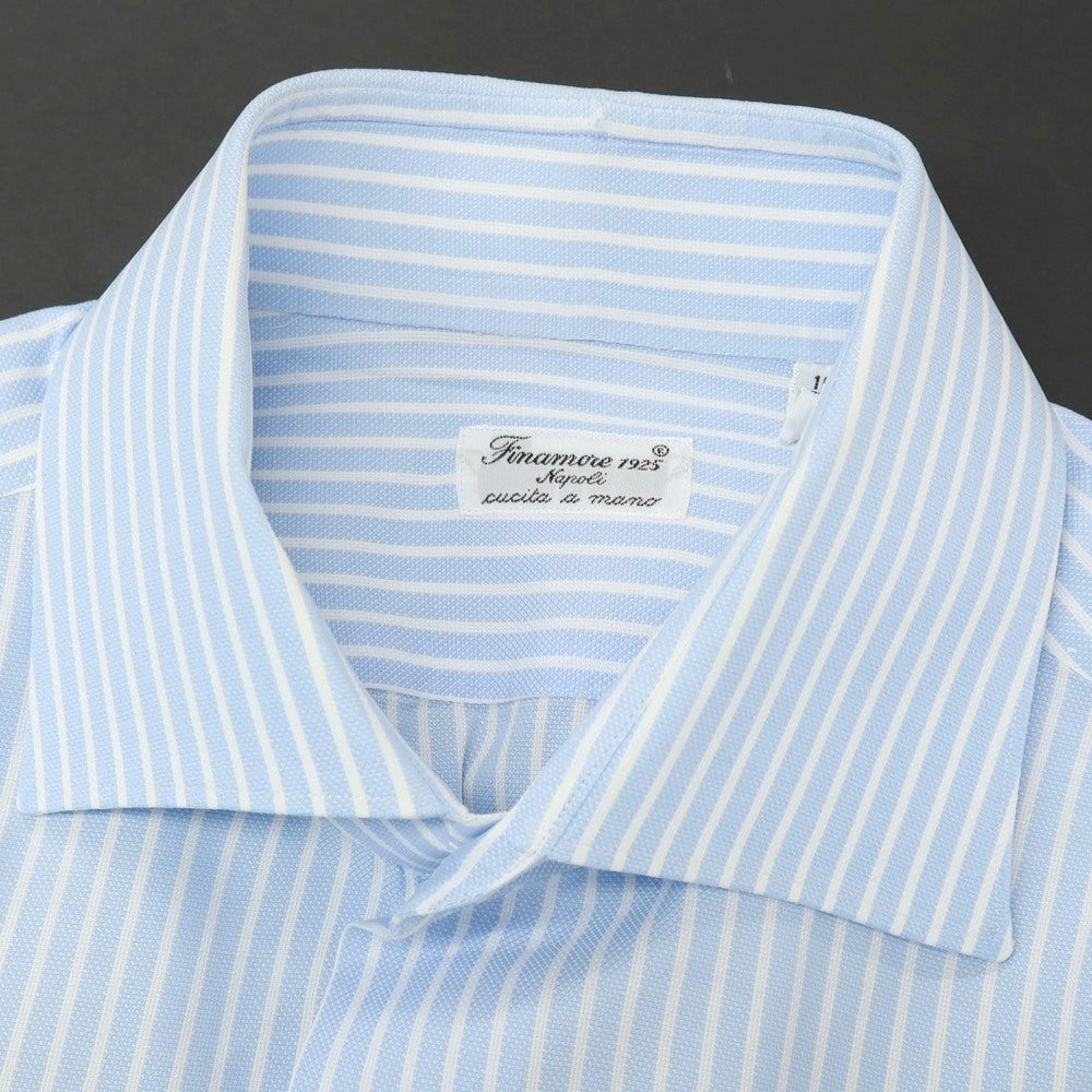 【中古】フィナモレ Finamore コットン ストライプ セミワイドカラー ドレスシャツ ブルーxホワイト【サイズ38】【 状態ランクC 】【 メンズ 】
