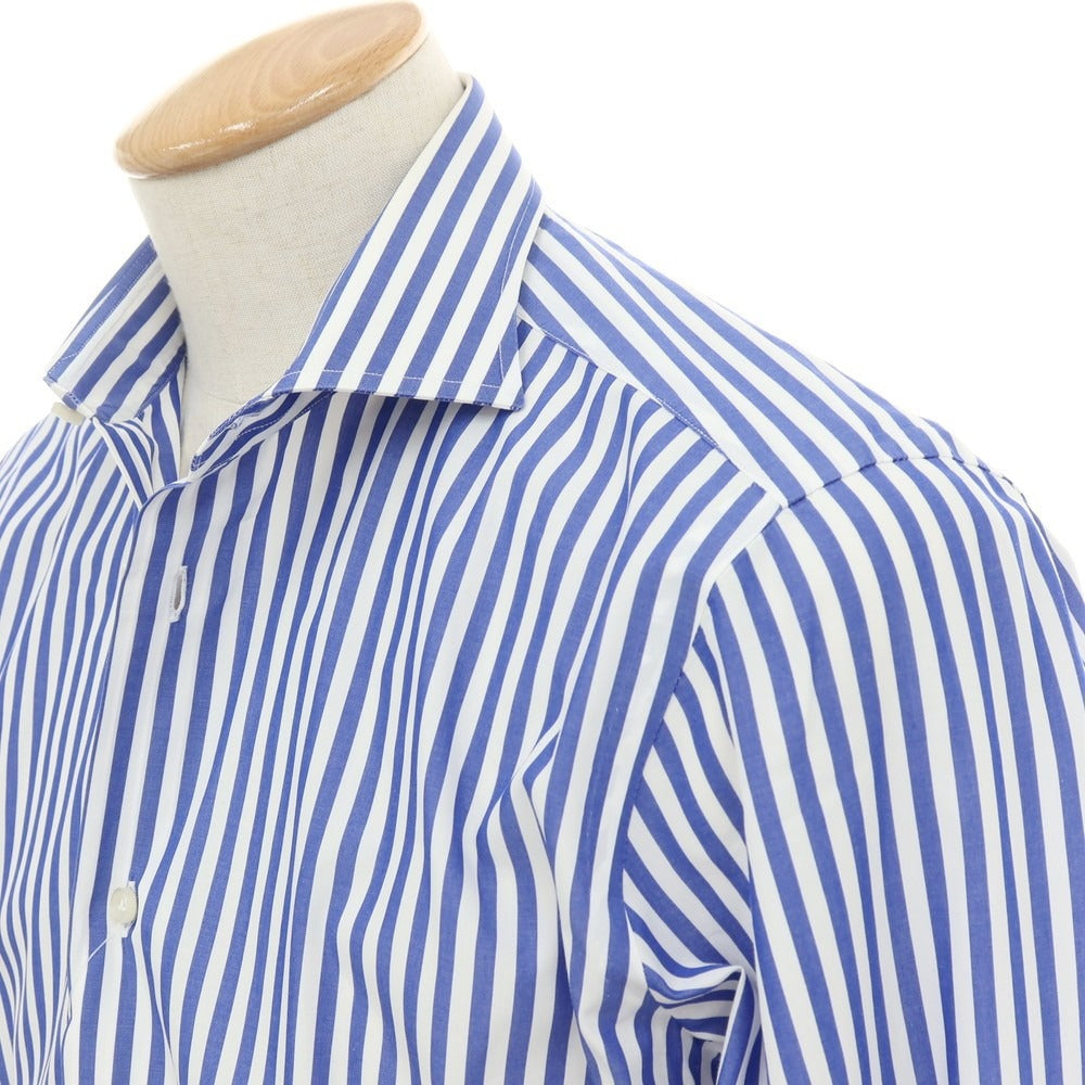 【中古】ボリエッロ BORRIELLO コットン ストライプ ワイドカラー ドレスシャツ ネイビーxホワイト【サイズ38】【 状態ランクC 】【 メンズ 】