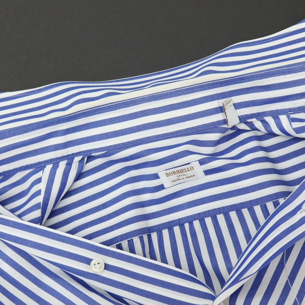 【中古】ボリエッロ BORRIELLO コットン ストライプ ワイドカラー ドレスシャツ ネイビーxホワイト【サイズ38】【 状態ランクC 】【 メンズ 】