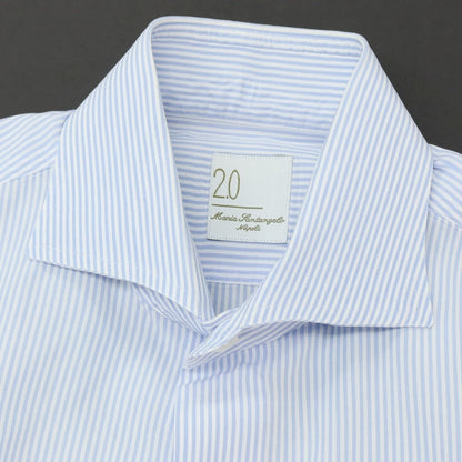 【中古】マリアサンタンジェロ Maria Santangelo コットン ストライプ ワイドカラー ドレスシャツ ブルーxホワイト【サイズ38】【 状態ランクC 】【 メンズ 】