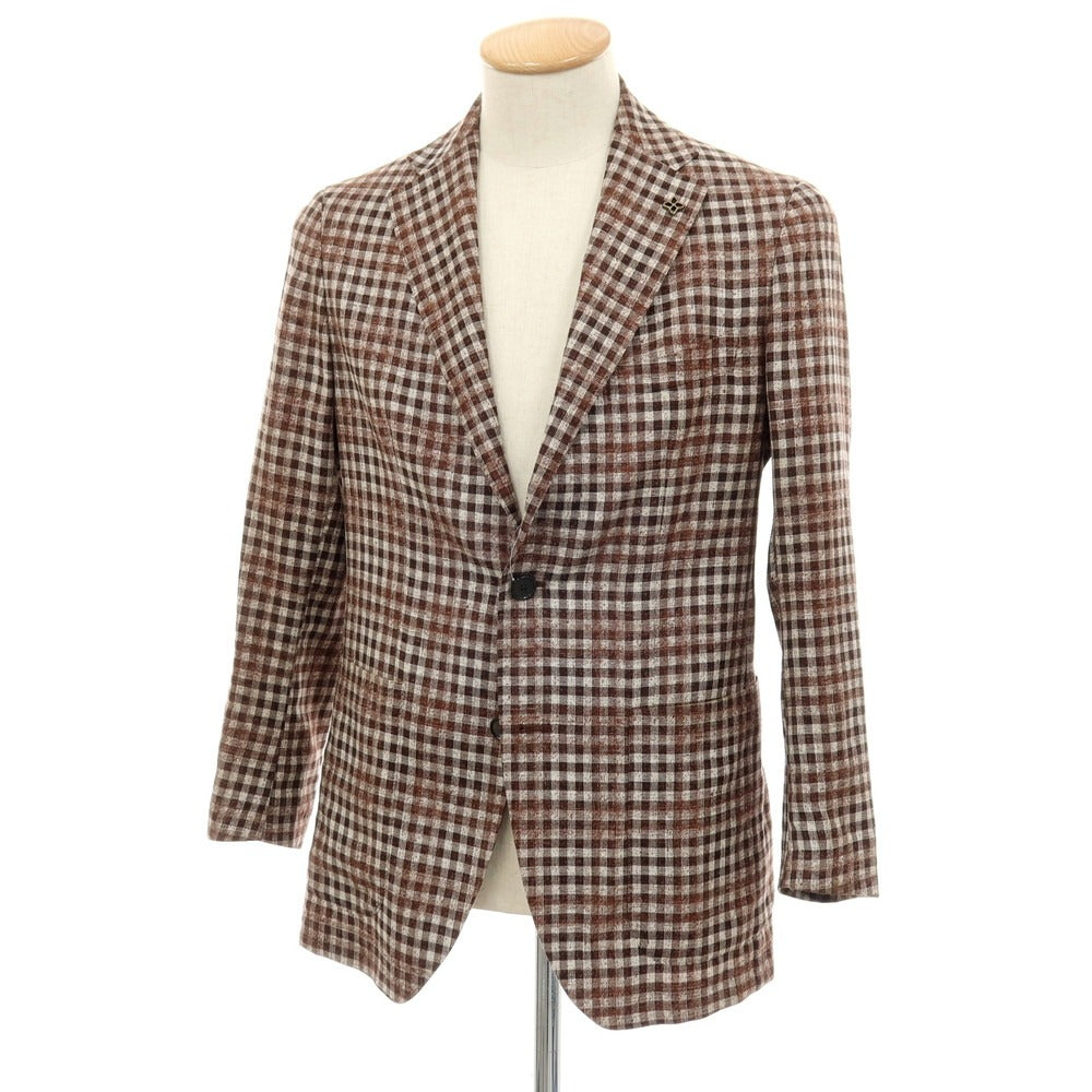 【中古】タリアトーレ TAGLIATORE ウールシルクリネン チェック カジュアルジャケット ブラウン【サイズ44】【 状態ランクC 】【 メンズ 】