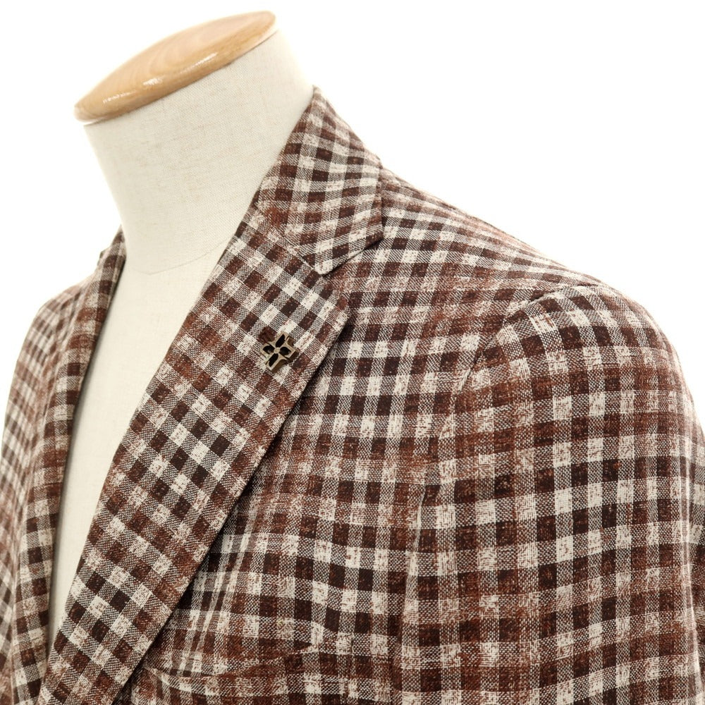 【中古】タリアトーレ TAGLIATORE ウールシルクリネン チェック カジュアルジャケット ブラウン【サイズ44】【 状態ランクC 】【 メンズ 】