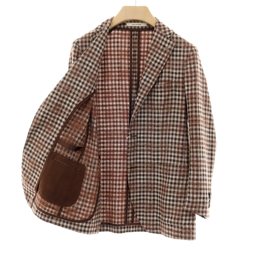 【中古】タリアトーレ TAGLIATORE ウールシルクリネン チェック カジュアルジャケット ブラウン【サイズ44】【 状態ランクC 】【 メンズ 】