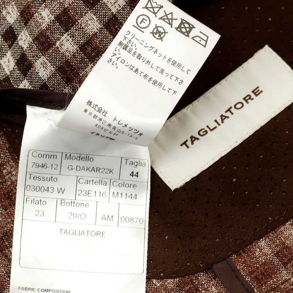 【中古】タリアトーレ TAGLIATORE ウールシルクリネン チェック カジュアルジャケット ブラウン【サイズ44】【 状態ランクC 】【 メンズ 】