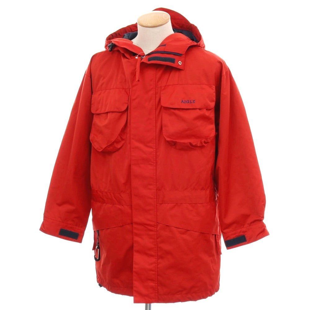 【中古】エーグル AIGLE ポリエステル フーデッドコート レッド【サイズS】【 状態ランクC 】【 メンズ 】