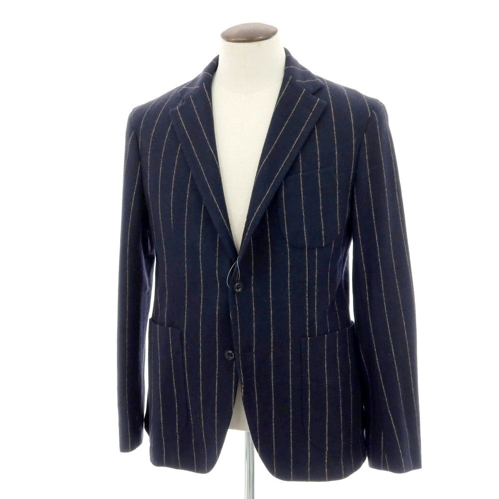 【中古】マニュエル リッツ MANUEL RITZ ウールナイロン ストライプ 3B テーラードジャケット ダークネイビーxベージュ【 56 】【 状態ランクB 】【 メンズ 】