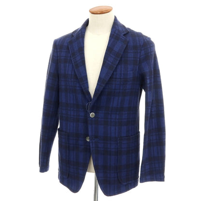 【中古】トゥモローランド TOMORROWLAND コットンナイロン ジャージー チェック 3B カジュアルジャケット ライトネイビー【サイズM】【 状態ランクC 】【 メンズ 】