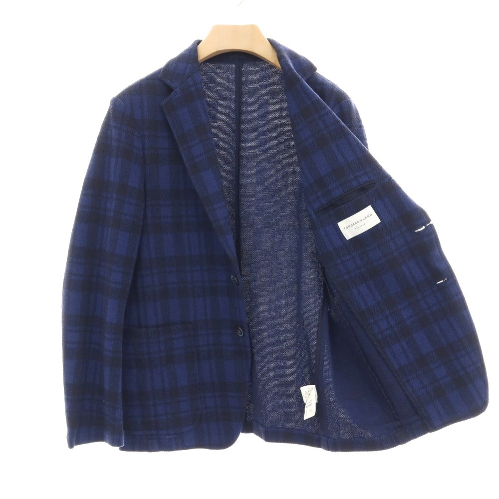 【中古】トゥモローランド TOMORROWLAND コットンナイロン ジャージー チェック 3B カジュアルジャケット ライトネイビー【 サイズM 】【 状態ランクC 】【 メンズ 】 [CPD]