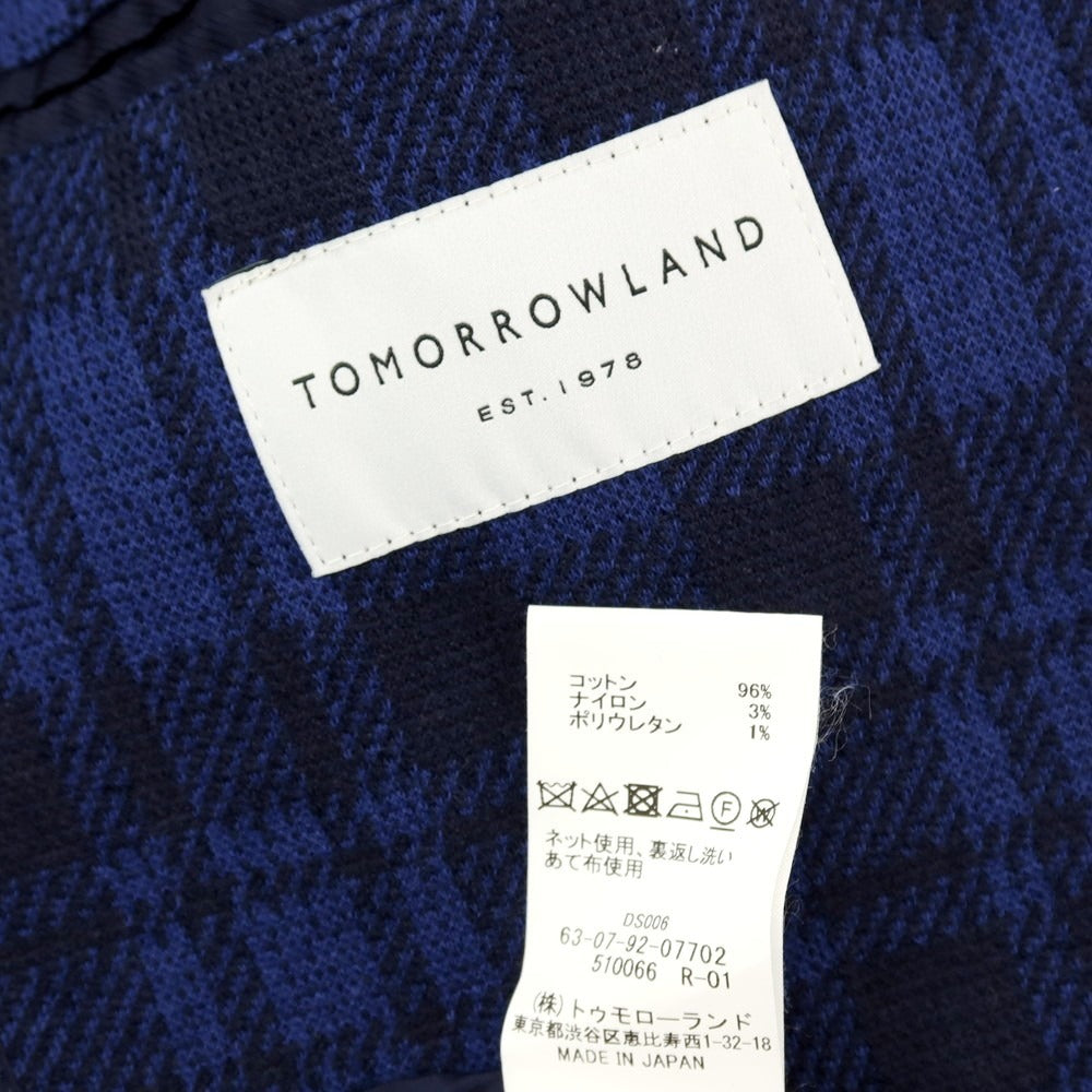 【中古】トゥモローランド TOMORROWLAND コットンナイロン ジャージー チェック 3B カジュアルジャケット ライトネイビー【 サイズM 】【 状態ランクC 】【 メンズ 】 [CPD]