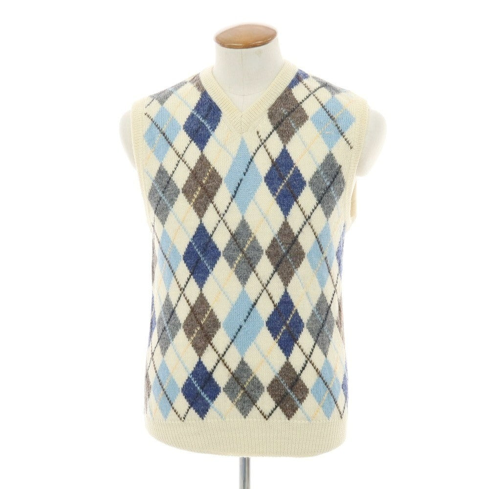 【中古】ジム gim ウール アーガイル柄 ニットベスト アイボリーxマルチカラー【 M 】【 状態ランクB 】【 メンズ 】