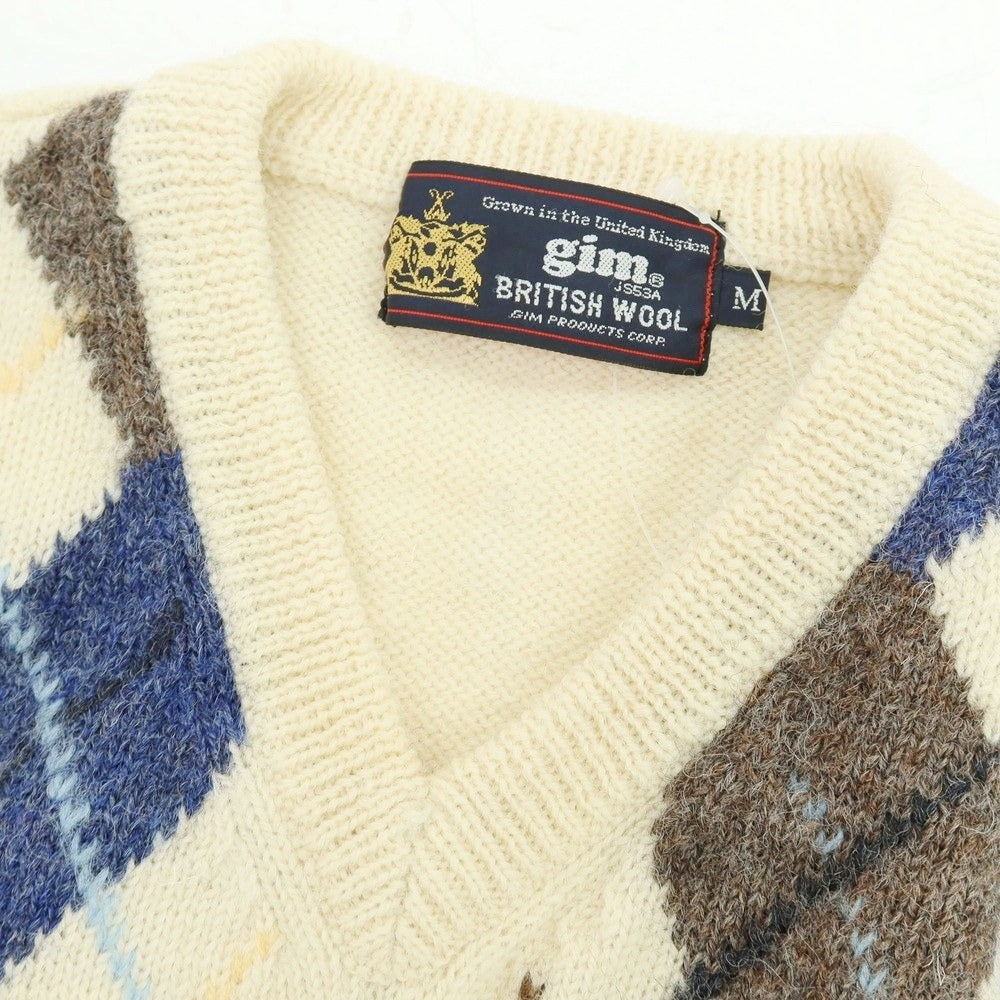 【中古】ジム gim ウール アーガイル柄 ニットベスト アイボリーxマルチカラー【 M 】【 状態ランクB 】【 メンズ 】
