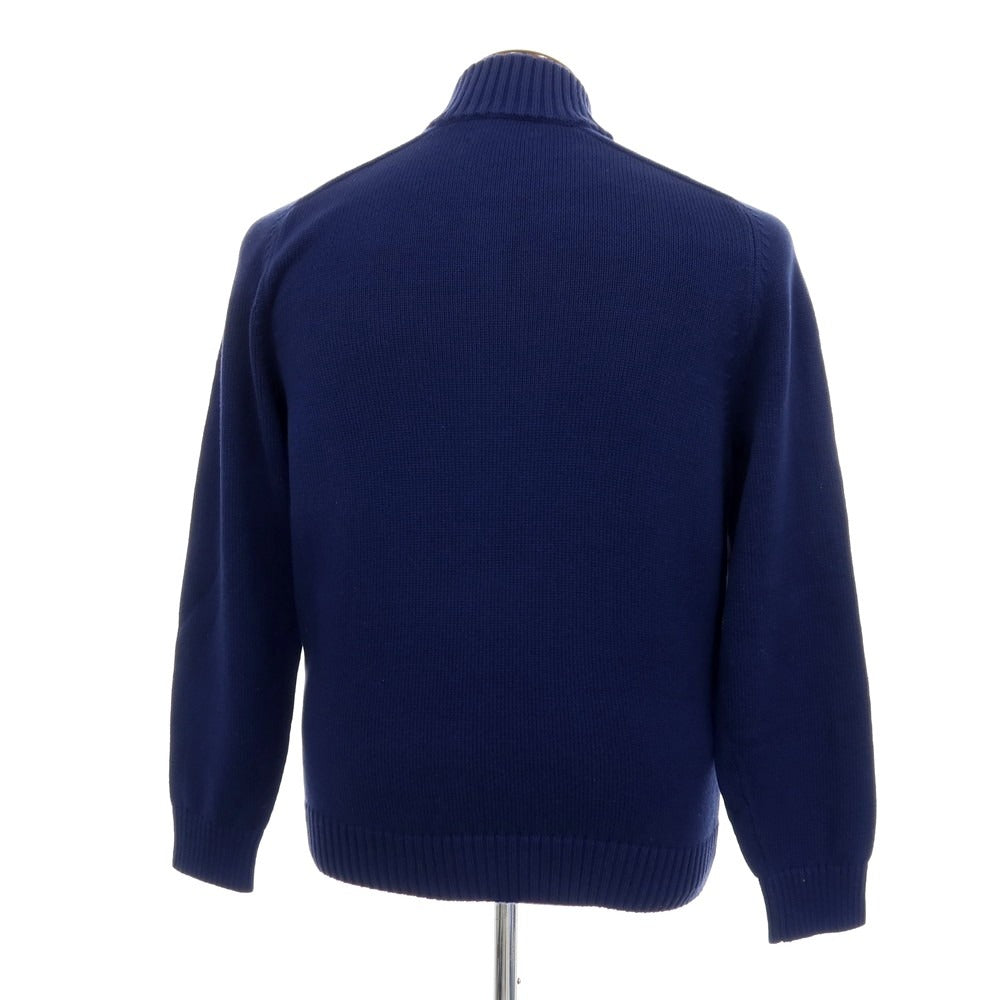 【中古】ランズエンド Lands End コットン スタンドカラー ジップアップ カーディガン ネイビーxマルチカラー【 サイズL 】【 状態ランクB 】【 メンズ 】 [CPD]