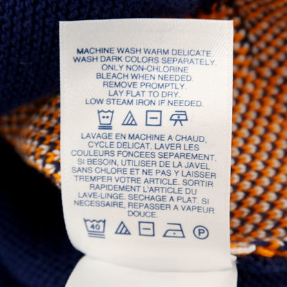 【中古】ランズエンド Lands End コットン スタンドカラー ジップアップ カーディガン ネイビーxマルチカラー【サイズL】【 状態ランクB 】【 メンズ 】