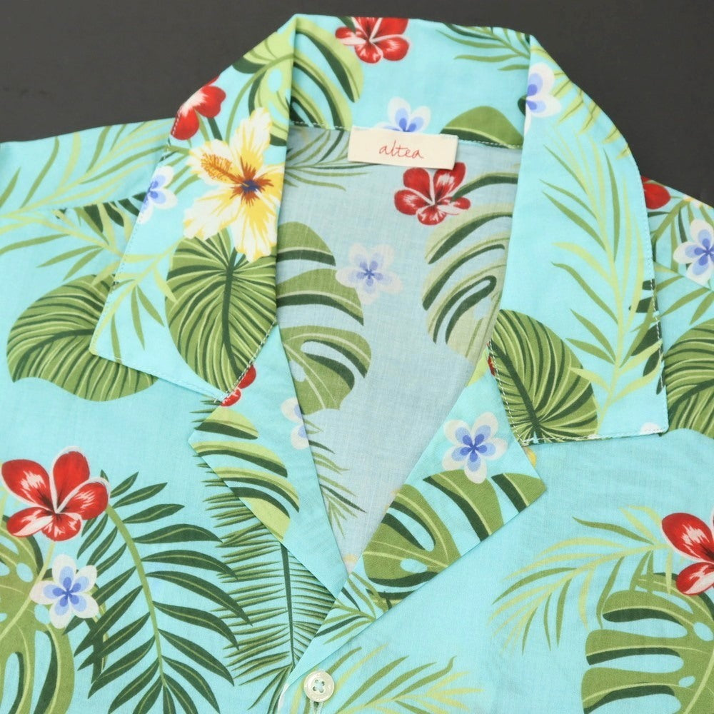 【中古】アルテア Altea コットン ボタニカル柄 プリント オープンカラー 半袖アロハシャツ ライトブルー【サイズM】【 状態ランクB 】【 メンズ 】
