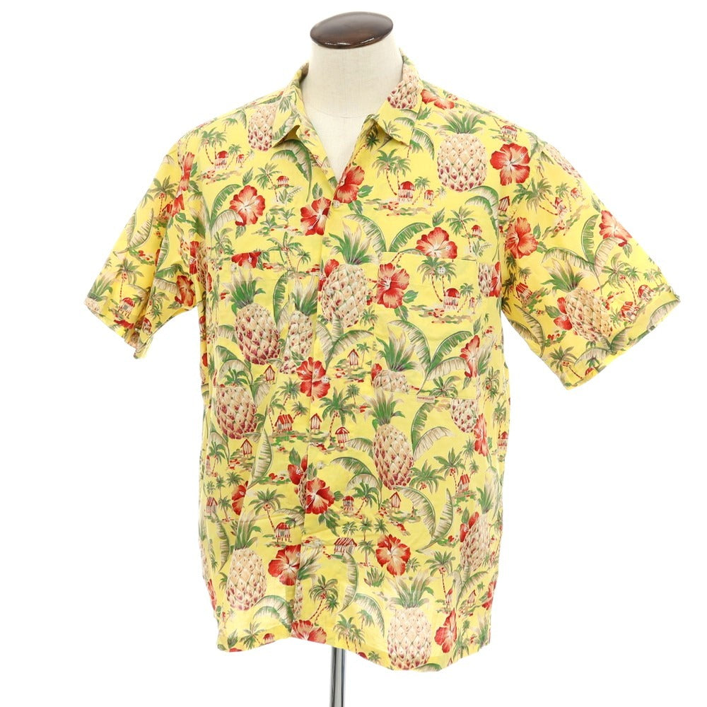 【中古】パパス PAPAS コットン トロピカル柄 プリント オープンカラー 半袖アロハシャツ イエロー【サイズL】【 状態ランクB 】【 メンズ 】