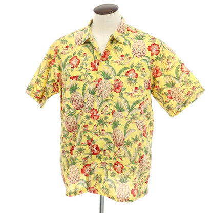 【中古】パパス PAPAS コットン トロピカル柄 プリント オープンカラー 半袖アロハシャツ イエロー【サイズL】【 状態ランクB 】【 メンズ 】