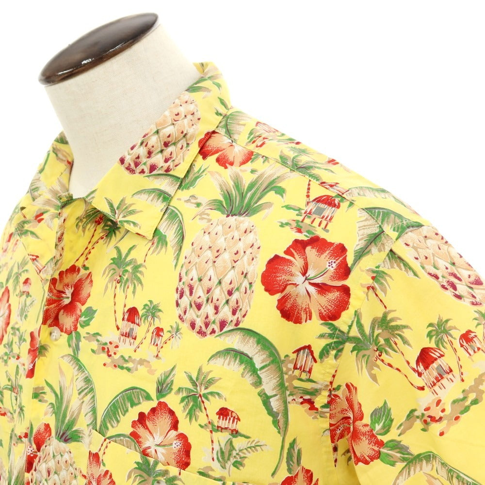 【中古】パパス PAPAS コットン トロピカル柄 プリント オープンカラー 半袖アロハシャツ イエロー【サイズL】【 状態ランクB 】【 メンズ 】