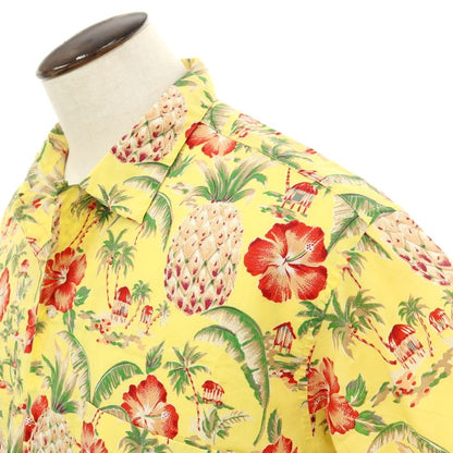 【中古】パパス PAPAS コットン トロピカル柄 プリント オープンカラー 半袖アロハシャツ イエロー【サイズL】【 状態ランクB 】【 メンズ 】