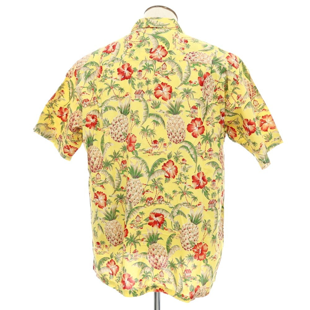 【中古】パパス PAPAS コットン トロピカル柄 プリント オープンカラー 半袖アロハシャツ イエロー【サイズL】【 状態ランクB 】【 メンズ 】