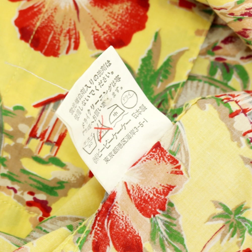 【中古】パパス PAPAS コットン トロピカル柄 プリント オープンカラー 半袖アロハシャツ イエロー【サイズL】【 状態ランクB 】【 メンズ 】