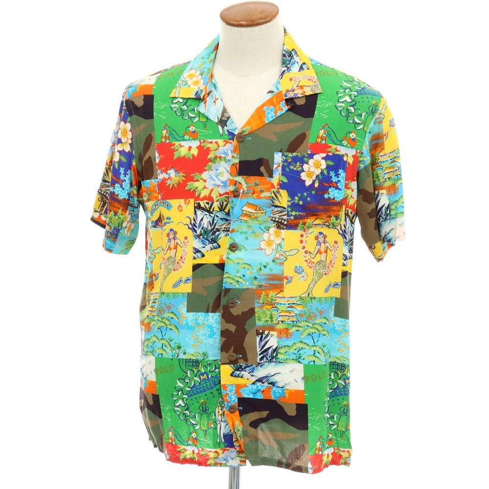 【中古】【未使用】ポロ ラルフローレン Polo Ralph Lauren レーヨン 総柄 プリント オープンカラー 半袖アロハシャツ マルチカラー【サイズM】【 状態ランクS 】【 メンズ 】