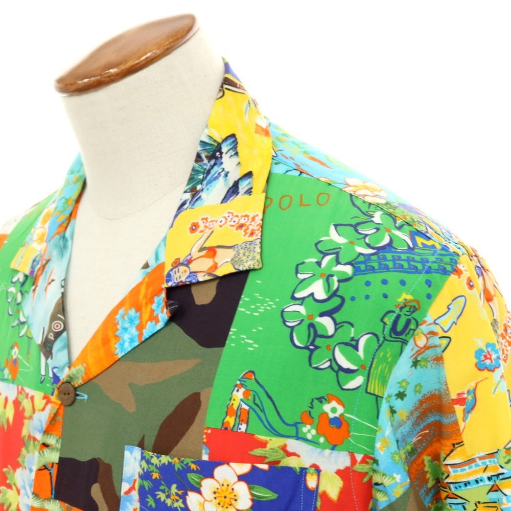 【中古】【未使用】ポロ ラルフローレン Polo Ralph Lauren レーヨン 総柄 プリント オープンカラー 半袖アロハシャツ マルチカラー【サイズM】【 状態ランクS 】【 メンズ 】