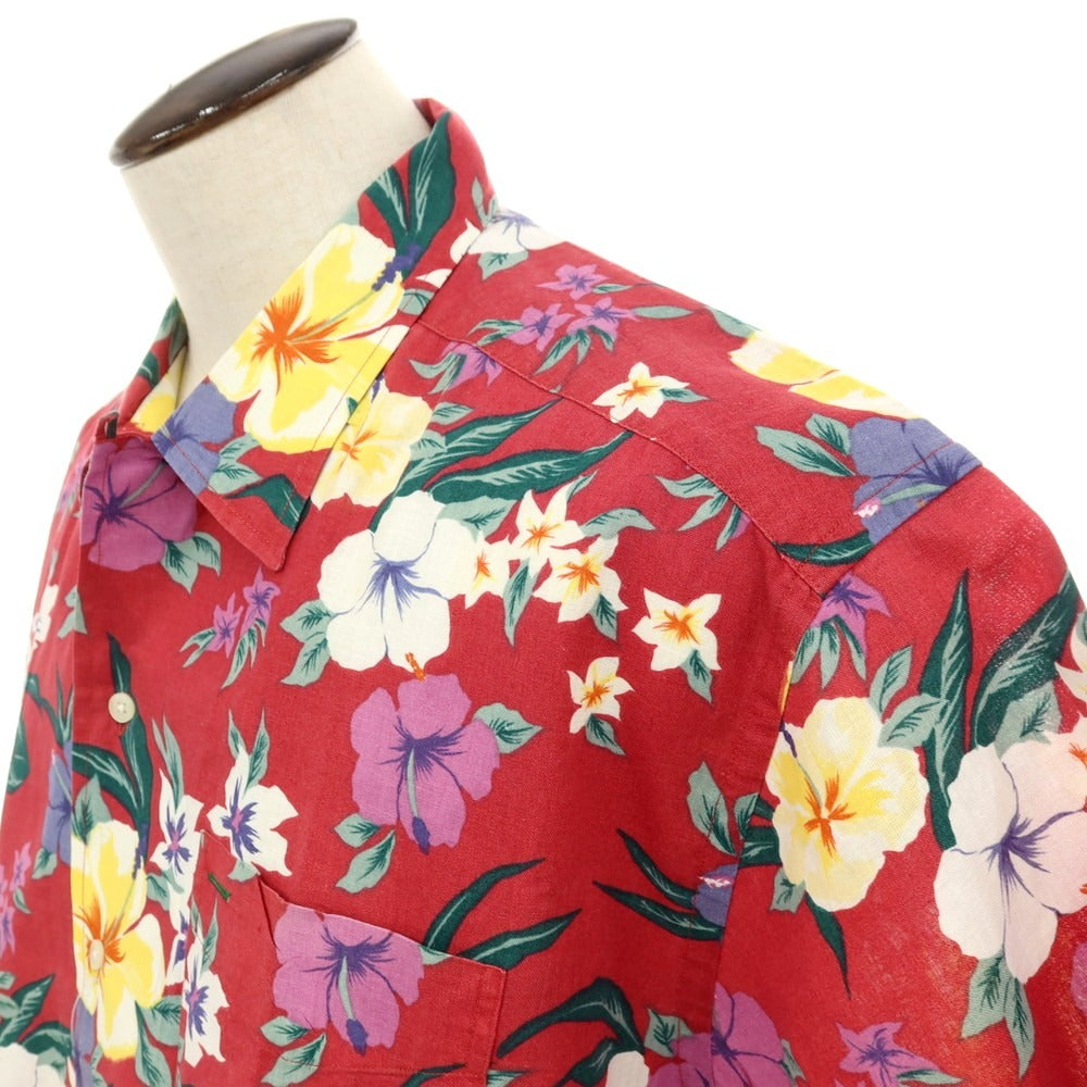 【中古】トミーヒルフィガー TOMMY HILFIGER リネンコットン ボタニカル柄 プリント オープンカラー 半袖シャツ レッド【サイズXL】【 状態ランクB 】【 メンズ 】