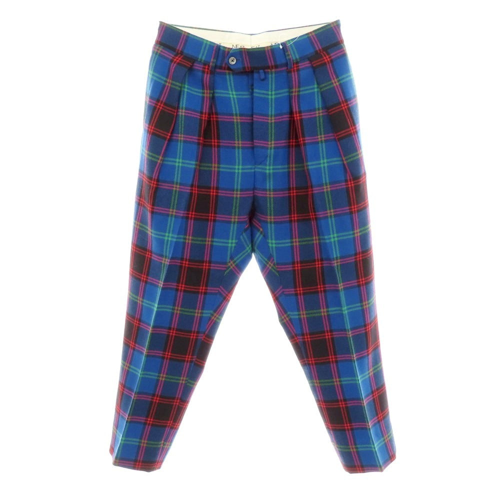 【中古】ニート NEAT ウール チェック カジュアルスラックスパンツ ブルーxレッド【 46 】【 状態ランクB 】【 メンズ 】