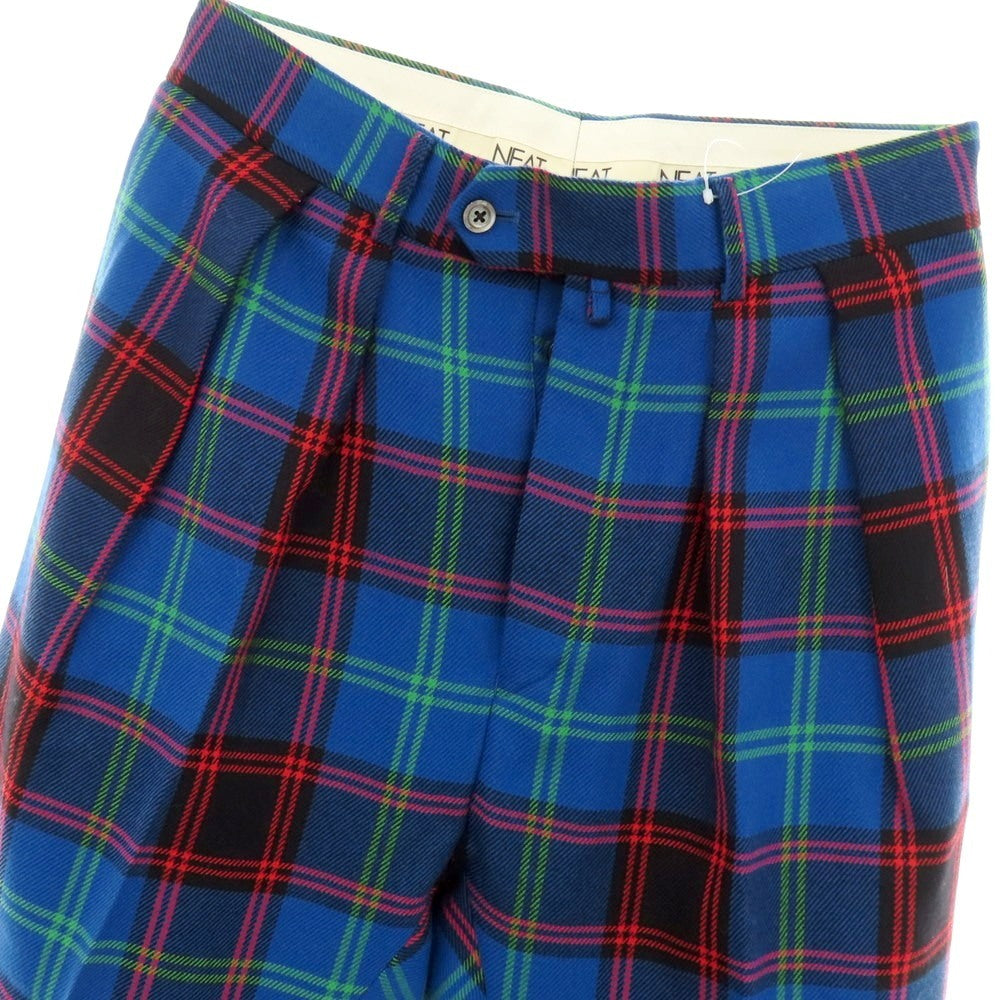 【中古】ニート NEAT ウール チェック カジュアルスラックスパンツ ブルーxレッド【 46 】【 状態ランクB 】【 メンズ 】