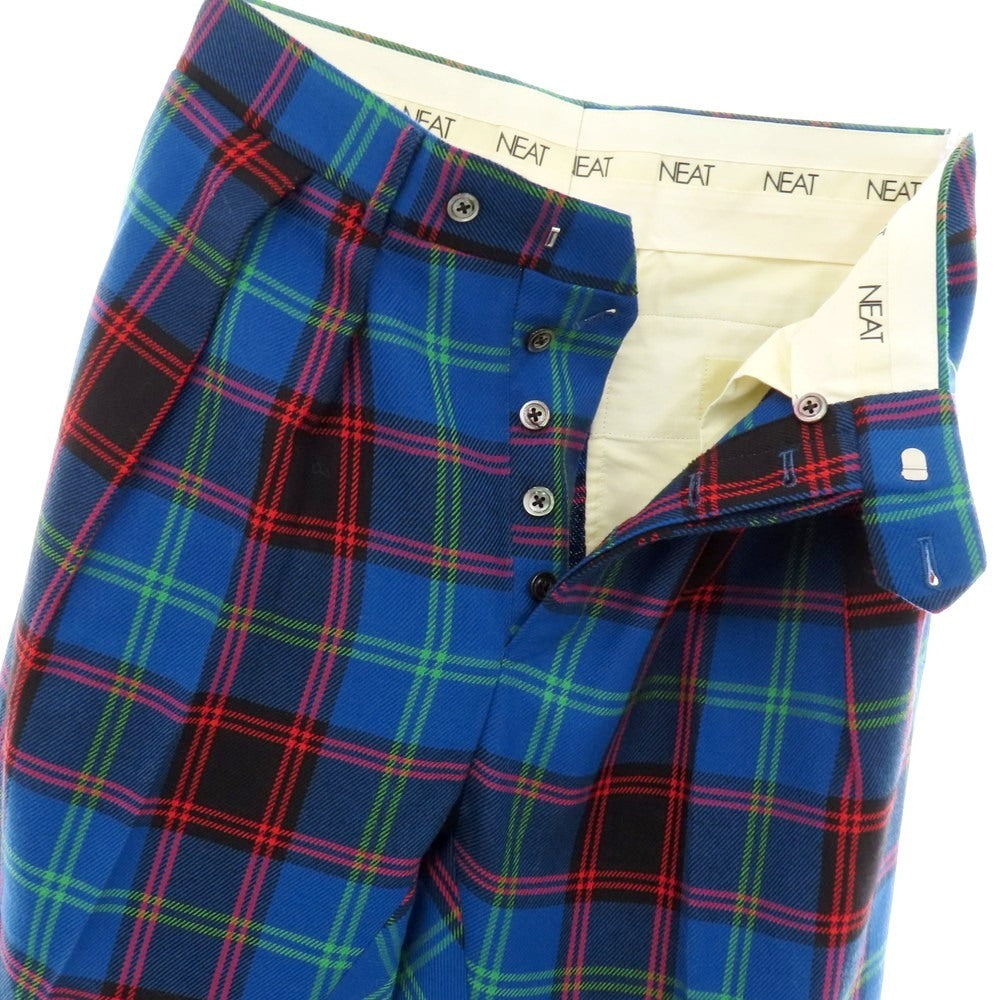 【中古】ニート NEAT ウール チェック カジュアルスラックスパンツ ブルーxレッド【 46 】【 状態ランクB 】【 メンズ 】
