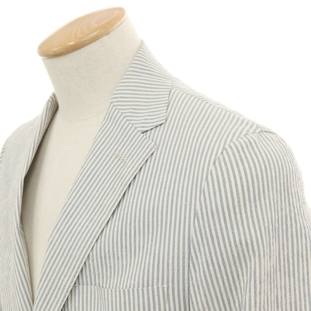 【中古】グリーンレーベルリラクシング green label relaxing ストレッチ コットン シアサッカー ストライプ 3B テーラードジャケット ブルーxホワイト【サイズ44】【 状態ランクC 】【 メンズ 】