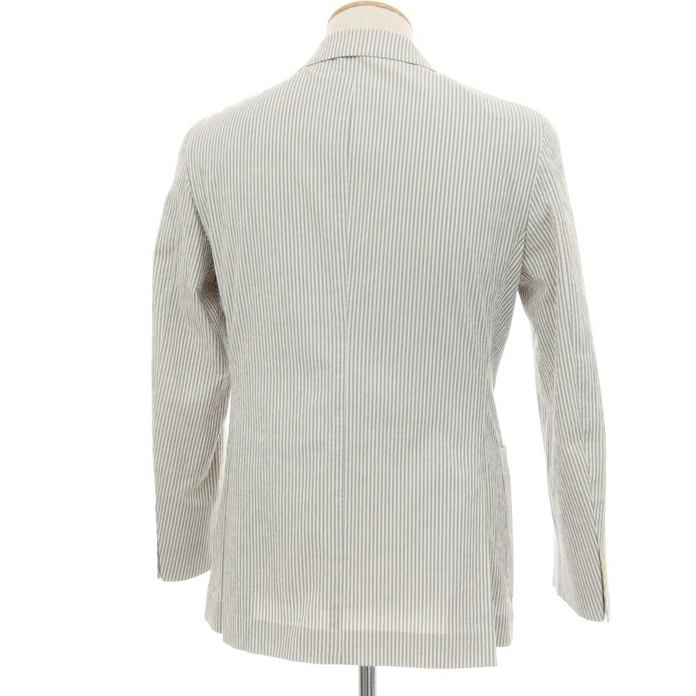 【中古】グリーンレーベルリラクシング green label relaxing ストレッチ コットン シアサッカー ストライプ 3B テーラードジャケット ブルーxホワイト【サイズ44】【 状態ランクC 】【 メンズ 】