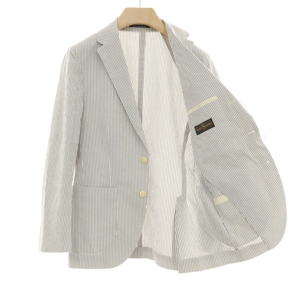 【中古】グリーンレーベルリラクシング green label relaxing ストレッチ コットン シアサッカー ストライプ 3B テーラードジャケット ブルーxホワイト【サイズ44】【 状態ランクC 】【 メンズ 】