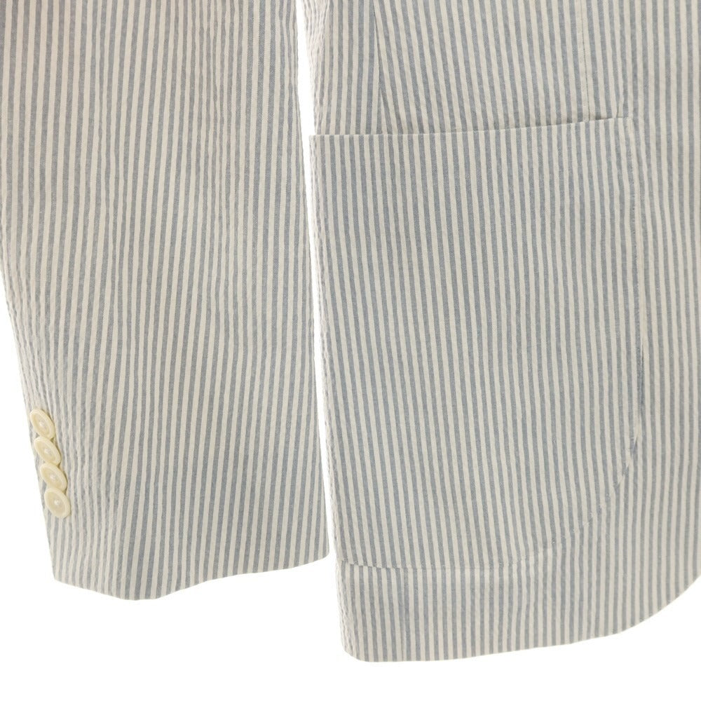 【中古】グリーンレーベルリラクシング green label relaxing ストレッチ コットン シアサッカー ストライプ 3B テーラードジャケット ブルーxホワイト【サイズ44】【 状態ランクC 】【 メンズ 】