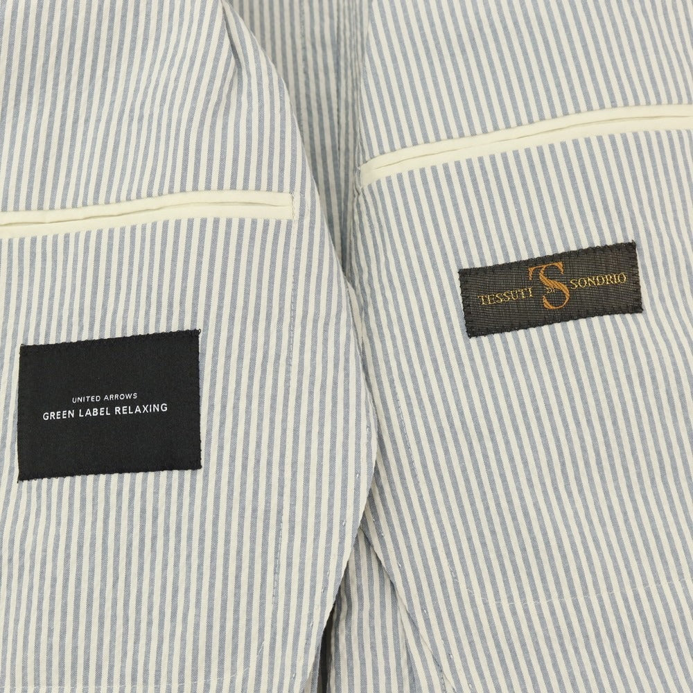 【中古】グリーンレーベルリラクシング green label relaxing ストレッチ コットン シアサッカー ストライプ 3B テーラードジャケット ブルーxホワイト【サイズ44】【 状態ランクC 】【 メンズ 】